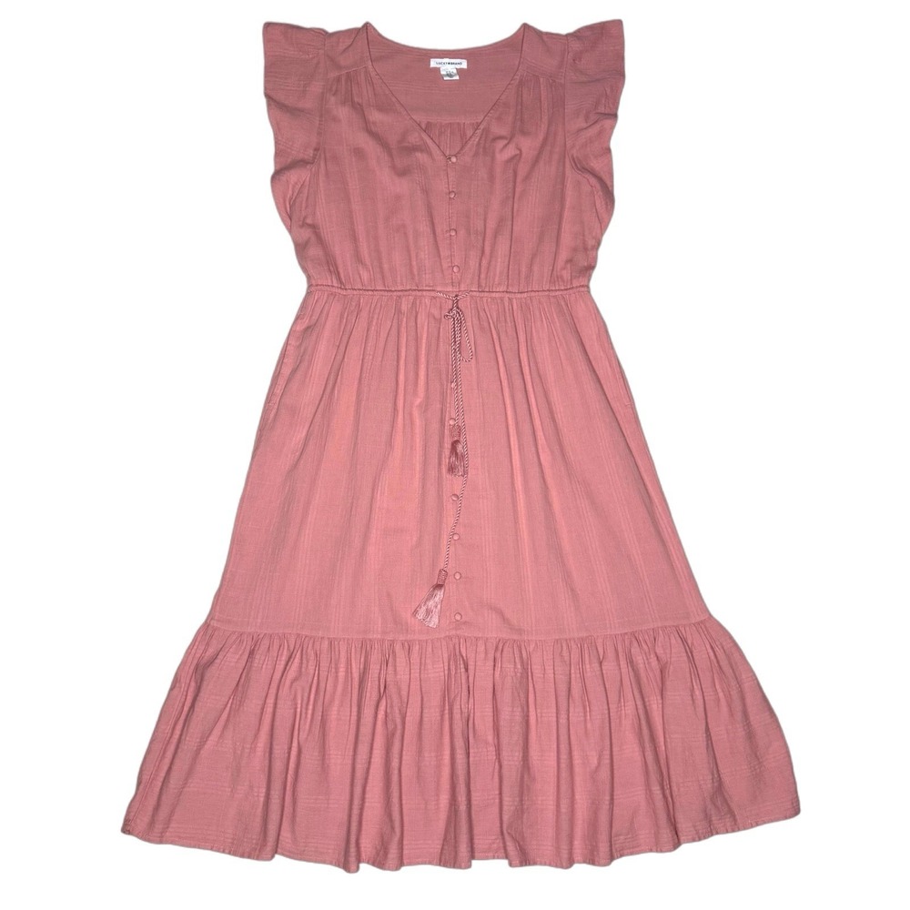 Lucky Brand Dress XL 100% Cotton Flutter Sleeve Midi Tiered Boho Cottagecore